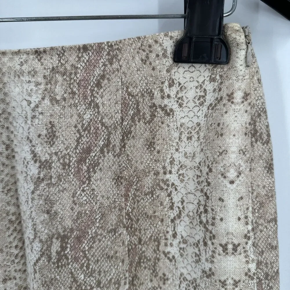 Worth Skirt 0 XS 100% Linen Neutral Animal Snake Print Tan Ivory A-Line Lined